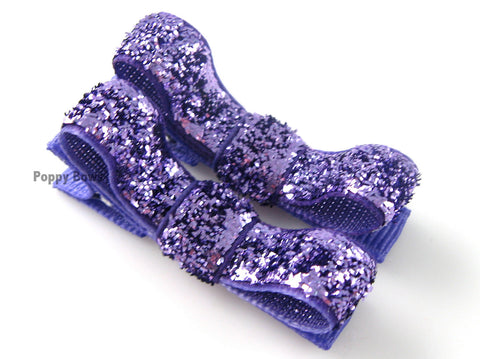 hair bow clips for babies, for girls in purple glitter