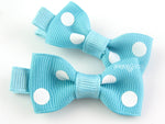 aqua blue and white polka dot hair clips for baby girls