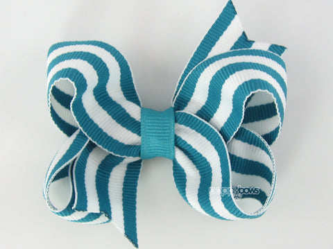 teal blue and white striped hair bow