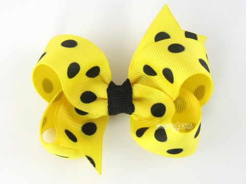 yellow and black polka dot 3 inch hair bow