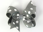 gray polka dot hair bow