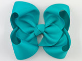 girls hair bows, baby hair bows, cute hair bows, large hair bows, big hair bows, fine hair,  thick hair, clips with teeth, barrettes with teeth, hair clips, hair accessories, girls hair accessories, boutique, hairbows, boutique bows, boutique hair bows, handmade hair bows, solid color, basic hair bows, barrettes with ribbon bows, non slip, grosgrain ribbon, 5 inch, 5.5 inch, 6 inch 5”, 2 1/4” wide ribbon, extra wide ribbon, knot, knotted center, caribbean blue, ocean blue, aqua, tropical blue