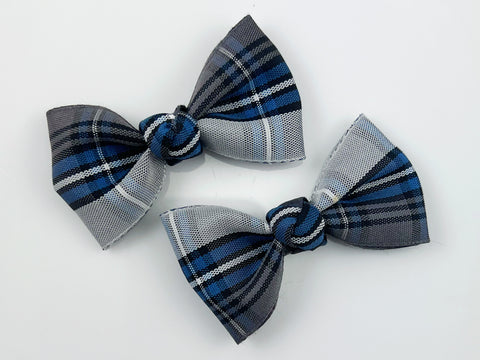 school uniform plaid hair bow clips for girls in blue and gray