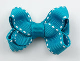 teal blue saddle stitch baby girls hair bow