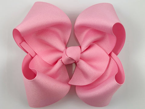 girls hair bows, cute hair bows, large hair bows, big hair bows, fine hair,  thick hair, clips with teeth, barrettes with teeth, hair clips, hair accessories, girls hair accessories, boutique hairbows, handmade hair bows, solid color, ribbon bows, non slip, grosgrain ribbon, 5 inch hair bows, 5” hair bows, extra wide ribbon, knot, knotted center, cotton candy pink, light pink