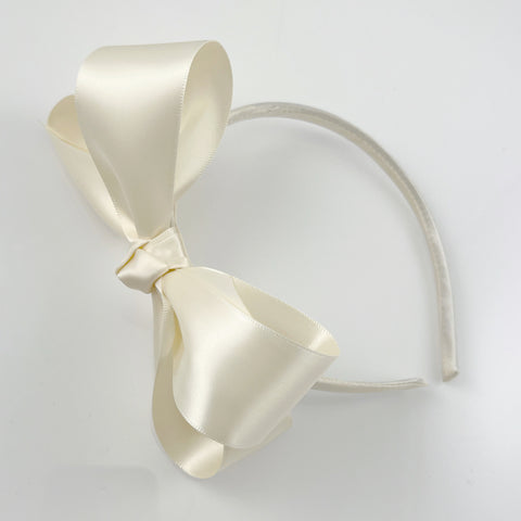 ivory satin bow headband for wedding flower girl