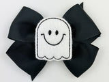 halloween hair bow in black with white ghost felt center