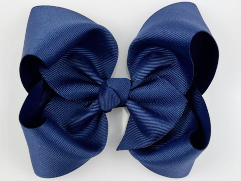 light navy blue girls hair bow, big 5 inch size