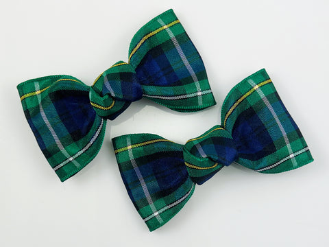 school plaid hair bows for girls in Campbell navy blue dark green yellow white royal