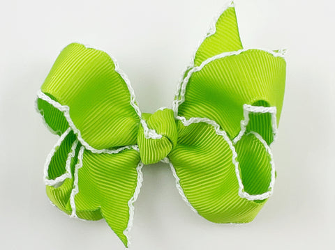 lime green moonstitch baby girl 3 inch hair bow