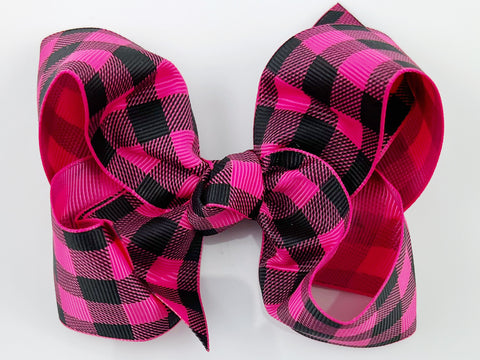 pink buffalo plaid hair bow