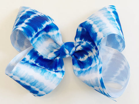 blue tie dye hair bow