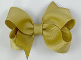 girls hair bows, baby hair bows, cute hair bows, medium hair bows, 3” hair bows, 3 inch hair bows, small hair bows, fine hair, hair clips, hair accessories, baby hair accessories, girls hair accessories, boutique, hairbows, boutique bows, boutique hair bows, handmade hair clips, handmade hair bows, hair clips with bows, barrettes with bows, non slip, athletic gold dijon mustard yellow