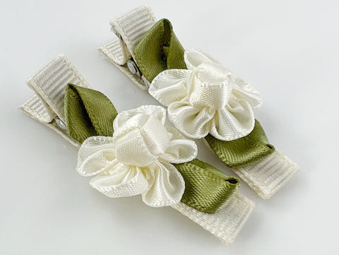 flower hair clips baby girl wedding ivory cream