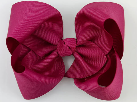 girls hair bows, baby hair bows, cute hair bows, large hair bows, big hair bows, fine hair,  thick hair, clips with teeth, barrettes with teeth, hair clips, hair accessories, girls hair accessories, boutique, hairbows, boutique bows, boutique hair bows, handmade hair bows, solid color, basic hair bows, barrettes with ribbon bows, non slip, grosgrain ribbon, 5 inch, 5.5 inch, 6 inch 5”, 2 1/4” wide ribbon, extra wide ribbon, knot, knotted center, fuchsia, deep pink, dark pink, rose red, azalea