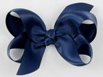navy blue satin baby girl 3 inch hair bow